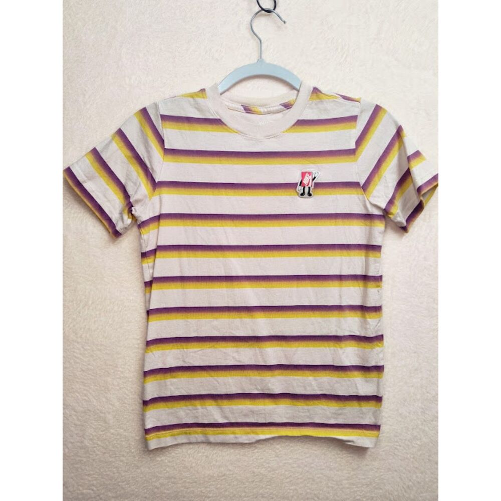 Nike Boys Medium Striped Short Sleeve T-Shirt Purple Yellow Boxy Character Tee
